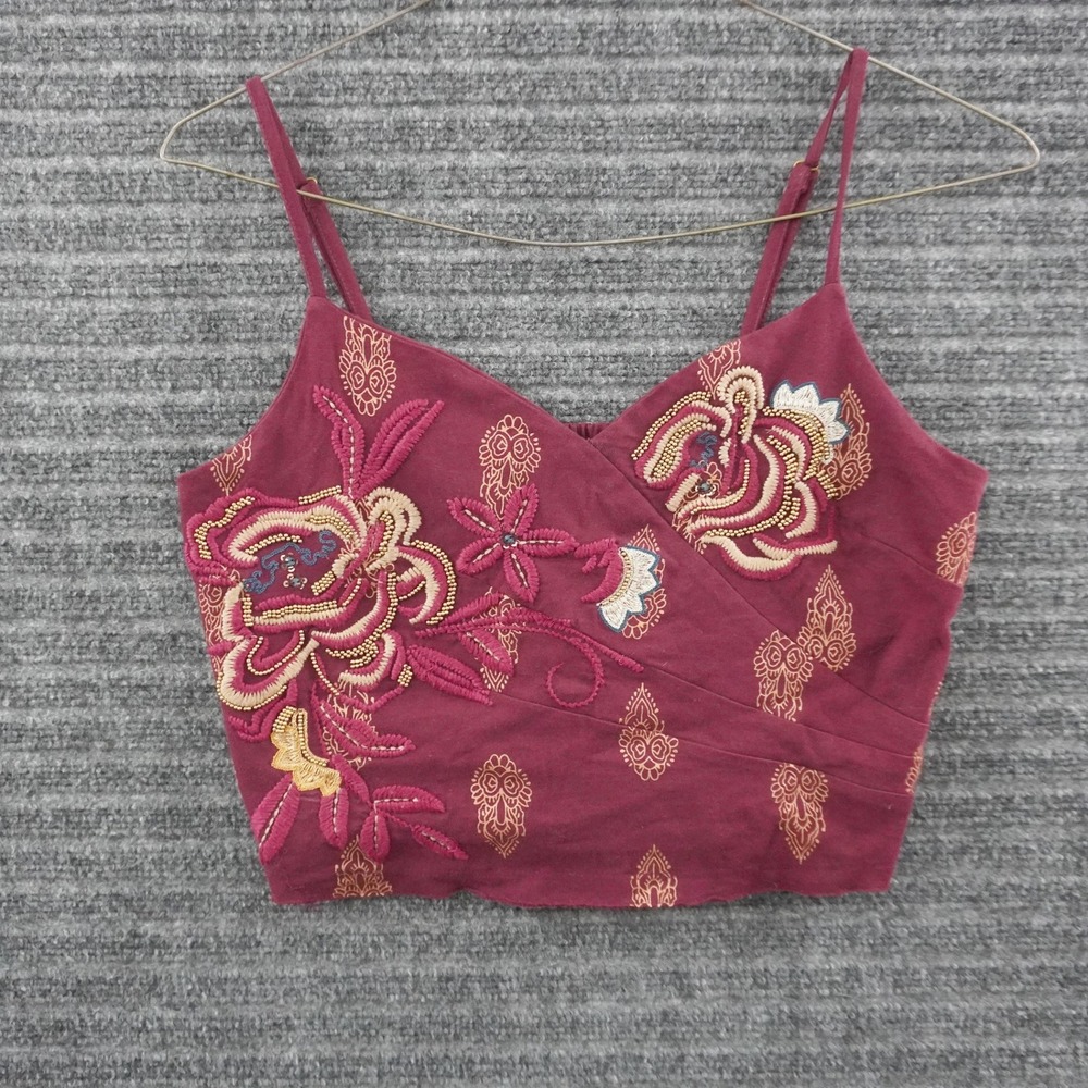Idyllwind Cami Crop Top Women Size M Burgundy Embroidered Beaded Boho